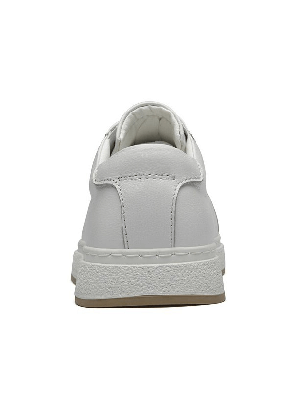 Back view of white leather SF1170 men's shoe showcasing breathable design and rubber outsole for comfort and style.
